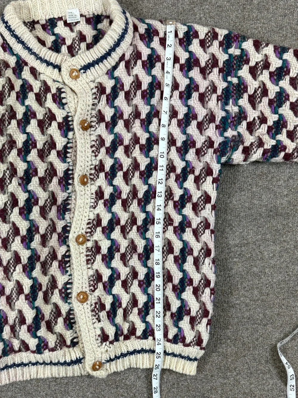 Vintage Hand Knit 100% Wool Cardigan Sweater Men’s Large Chunky Knit Heavyweight